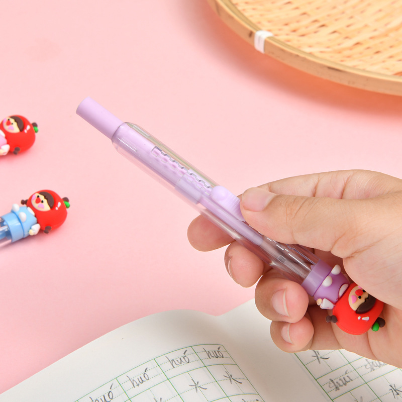 Manzana de dibujos animados más de una hermana empujar y tirar de goma estudiantes corrección de errores de bolsillo lápiz borrado niños dibujos animados empujar y tirar de goma