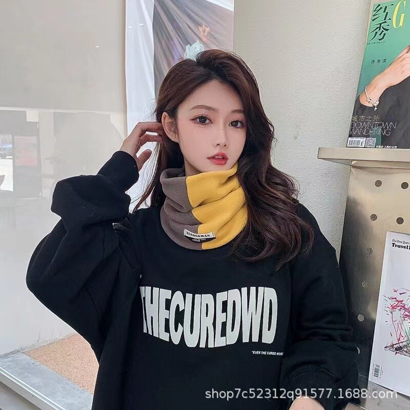 奥粒绒拼色围脖韩版防寒保暖百搭脖套男女新款拼色加绒加厚围巾|undefined