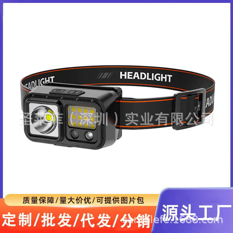 新款迷你感应头灯户外骑行夜跑灯充电轻便强光超亮头戴式夜钓鱼灯