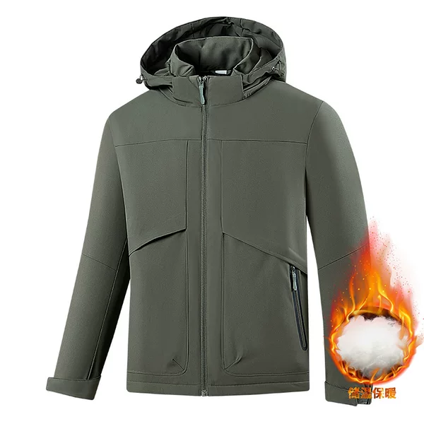 Autumn and winter outdoor sports cotton jacket, unisex design, fleece-lined for warmth, with a detachable hood, windproof, waterproof, and scratch-resistant, suitable for mountaineering