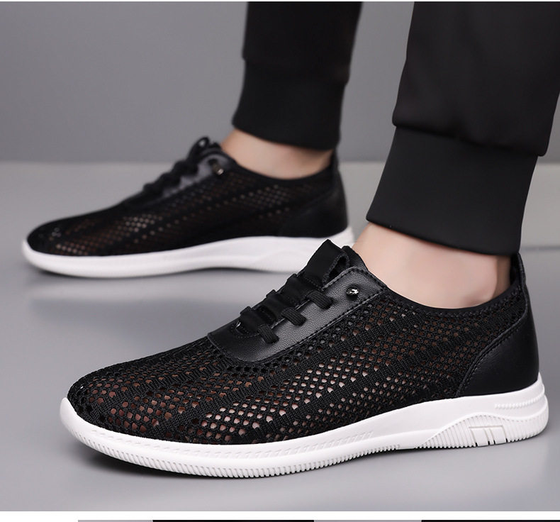 Giày sandal nam lưới thoáng khí đế mềm chống trượt kiểu lỗ, đế bằng — Màu be, màu đen chi tiết 18