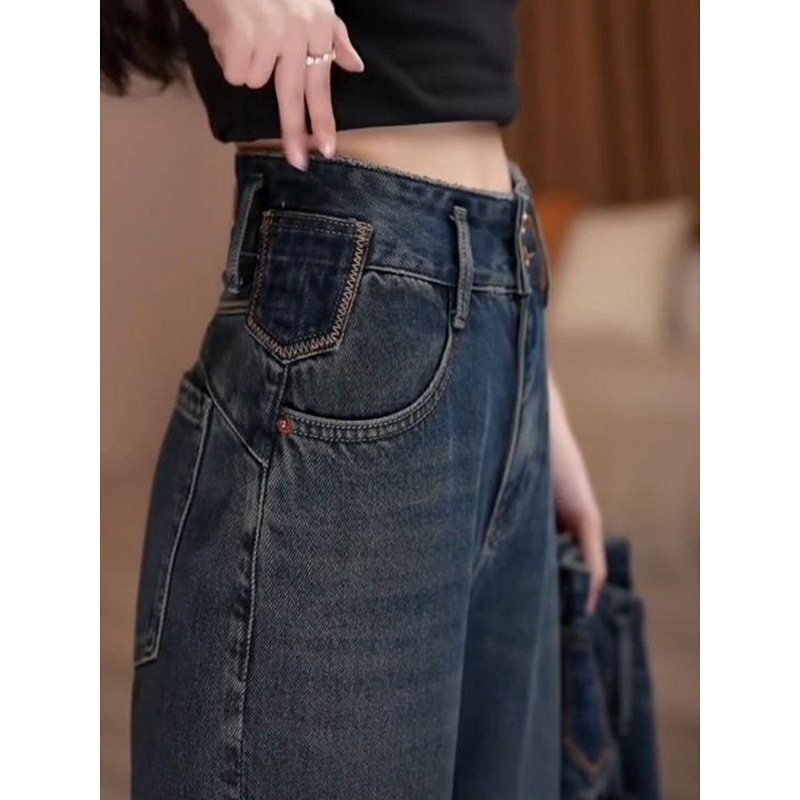 Pantalones vaqueros retro de talle alto, corte ajustado y pierna recta elástica para mujer, tallas grandes, estilo adelgazante, pierna ancha, nuevo estilo 2026, ajuste curvilíneo_voghion.com