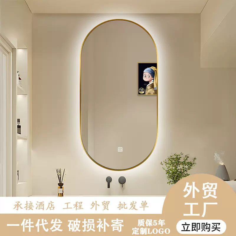 珍涵外贸跨境专供铝合金边框酒店浴室镜卫生间智能镜发光带led灯