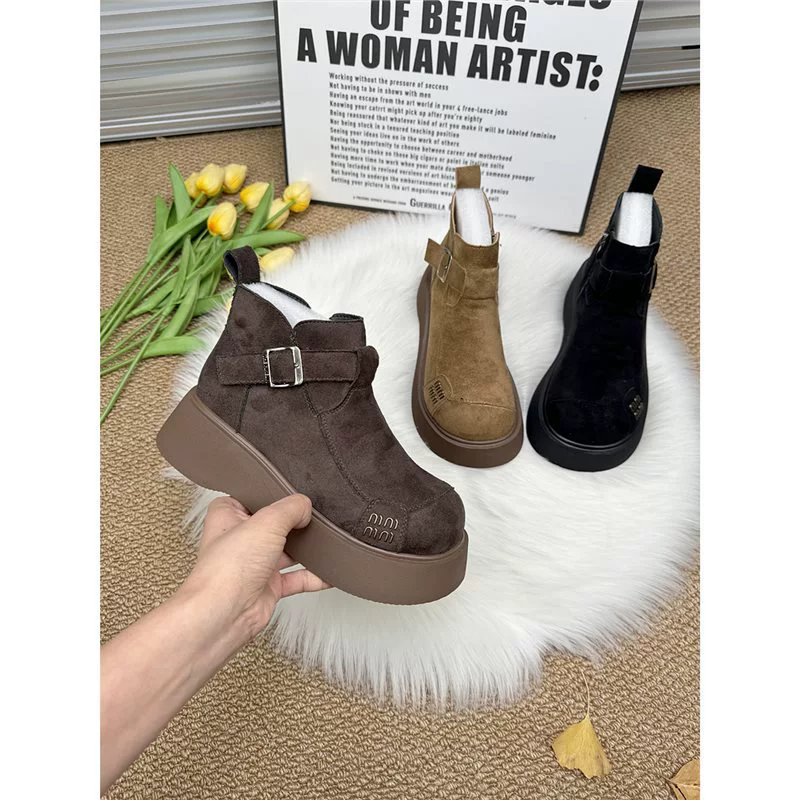 Толстые сапоги Birken Женские 2024 зимние новые дикие бархатные ретро хлопчатобумажные туфли тонкие, щетинистые сапоги Martin