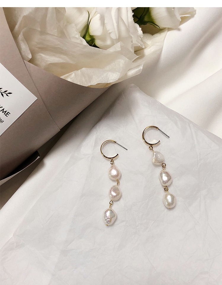 异形天然珍珠耳环超仙银针防过敏耳钉巴洛克耳坠气质显脸瘦耳饰女|ru