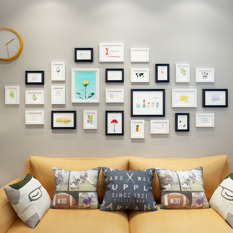 Modern Creative Photo Wall Punch-free Wall Decoration Living Room Bedroom Dining Room Combination Photo Frame Jiugongge Background Wall