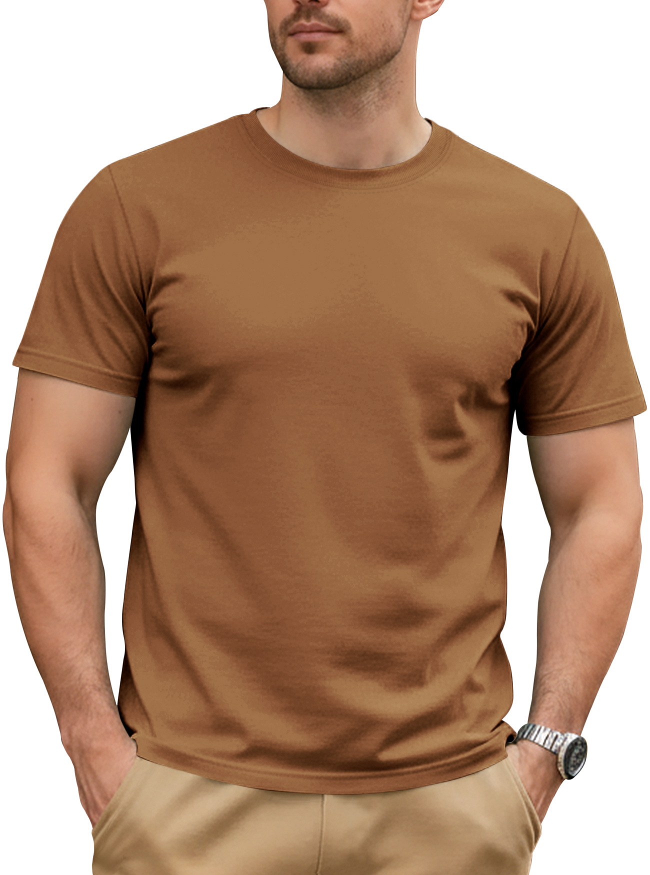 Comercio exterior transfronterizo de Europa y los Estados Unidos Amazon verano masculino de color sólido simple camiseta de cuello redondo de algodón transpirable de manga corta