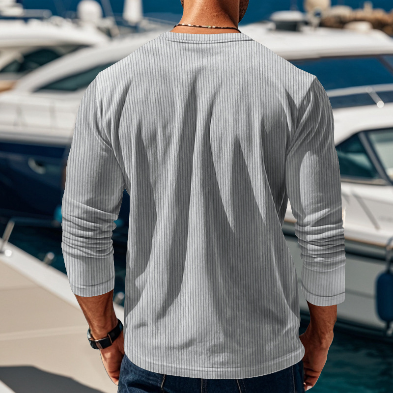 Transfronterizo Europa y América Amazon otoño nuevo hombre casual camiseta de manga larga camiseta de base botón camiseta de terciopelo para hombre