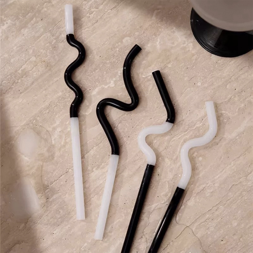 Art creativo modelado de paja de vidrio curvo paja de bebida no desechable resistente a altas temperaturas paja de jugo de frutas