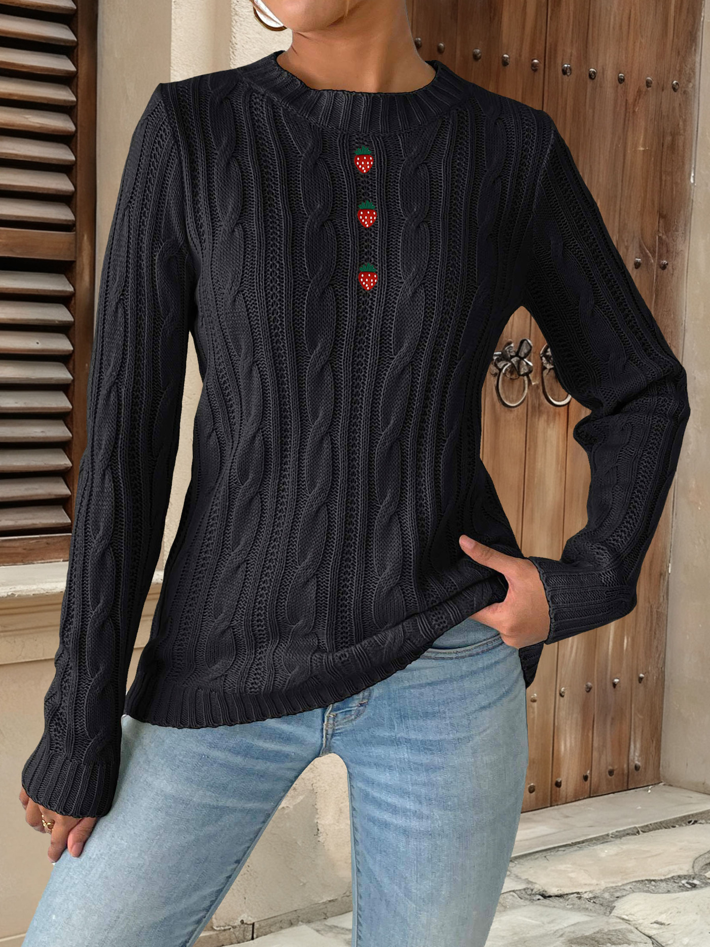 Bow Patchwork Round Neck Pullover Simple Bottoming Woven Sweater 25 Bow Patchwork Round Neck Pullover Simple Bottoming Woven Sweater
