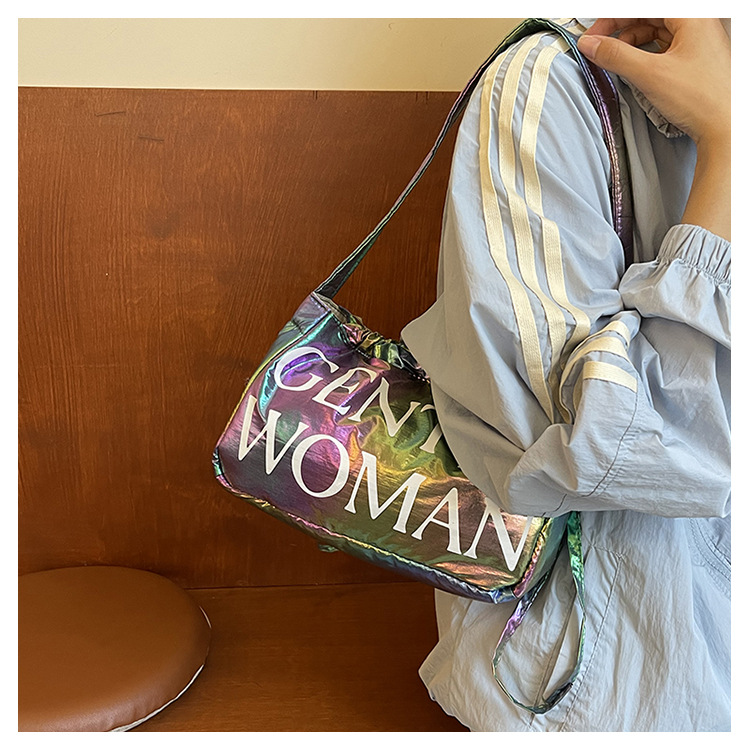 Candy colored new letter printed drawstring shoulder niche design dumpling women's armpit bag_voghion.com