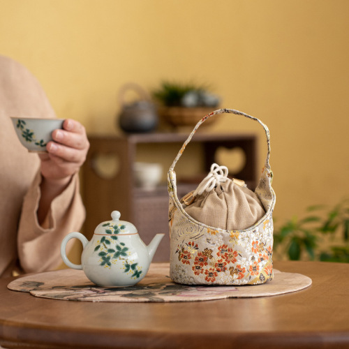 Cotton and Linen Bag Tea Pot Bag Express Cup Bag, Set of Pot and Cup, Portable Travel Storage Bag, New Chinese Style Pink