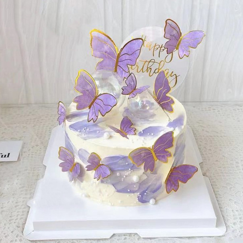 Baking cake decoration creative iron bronzing butterfly cake plug-in card Internet celebrity birthday party decoration supplies
