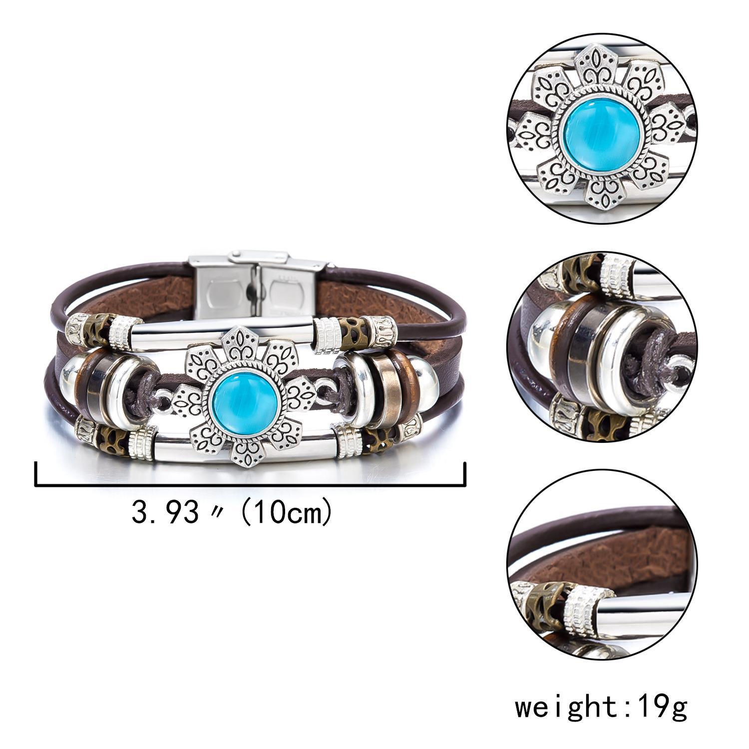 Retro Simple Style Flower Pu Leather Alloy Artificial Crystal Unisex Bracelets display picture 7
