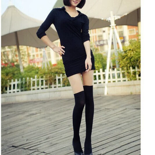 Thigh‑high tights Japanese style, skin 20 den + black 120 den, one size
