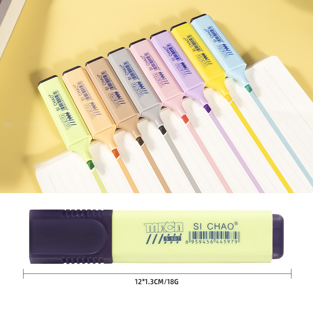 8 color oblicuo cabeza color marcado pluma gruesa cabeza fluorescente Oficina etiqueta pluma Resalte pluma Comercio exterior Venta caliente papelería marcado pluma