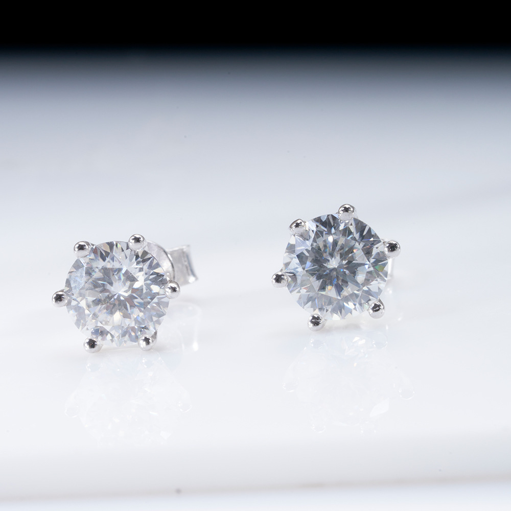 Corte especial redondo de cerezo corte unisex pernos de arete S925 plata incrustado pernos de moda de diamantes de moissan