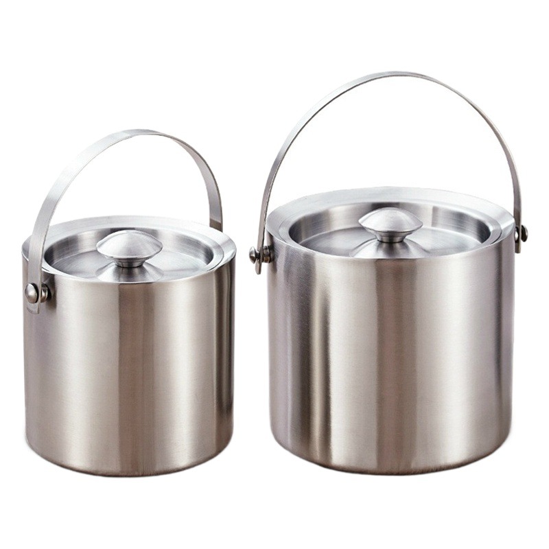 Cubo de hielo aislado de doble capa de acero inoxidable Cubo de vino Cubo de champán Barra de cubo KTV cubo de hielo portátil de doble capa con tapa