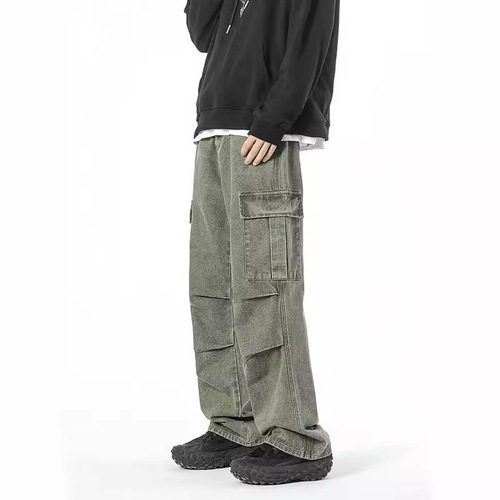 Men's #American Retro Brand Workwear Jeans Men's Outdoor Parachute Pants Versatile Straight Leg Wide Leg Pants