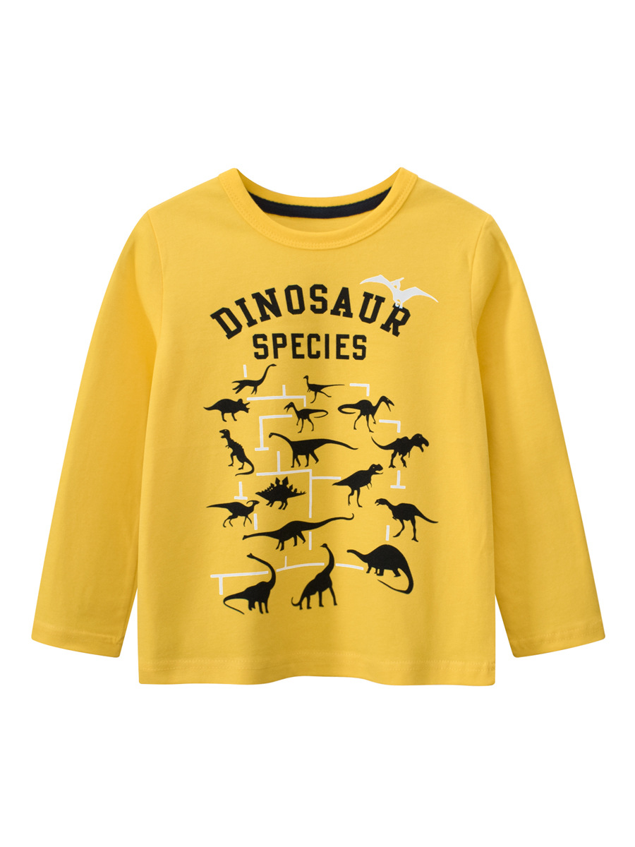 Ropa infantil transfronteriza GRRR, suministro en vivo, novedades de otoño 2024, camiseta con estampado de dinosaurio, camiseta de manga larga para niños y niñas