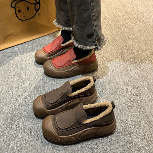 fleece-lined Warm Cotton Shoes Women's 2024 Winter New Thick Bottom Round Head Loafers One Pedal Cold Resistant Lazy Casual Shoes