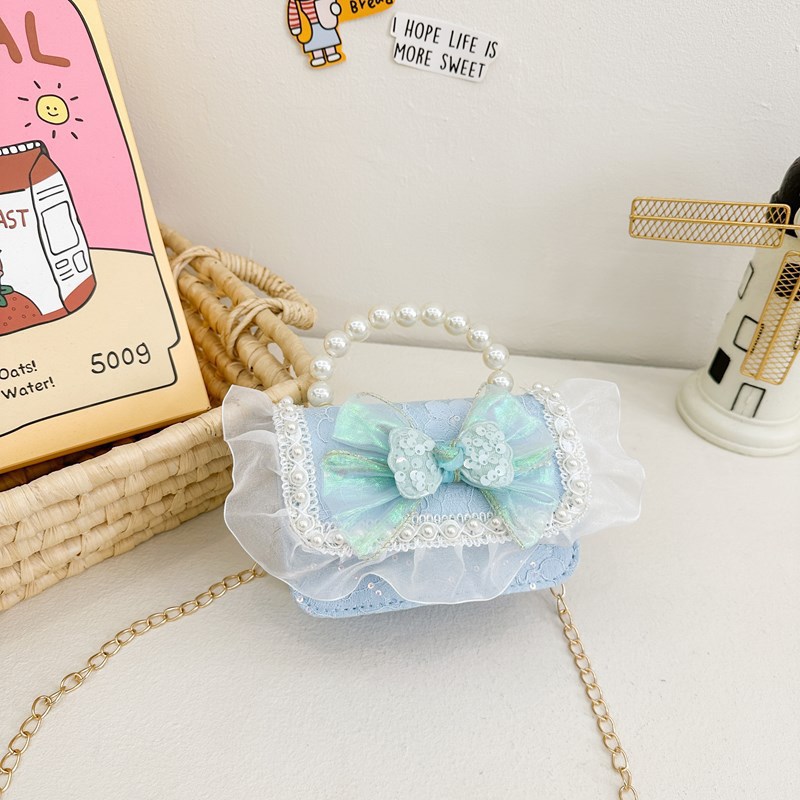 Nuevo encaje perla arco bolso cuadrado bolso de estilo extranjero versátil pequeño viento fragante bolso de chicas bolso de moda bolso de niños