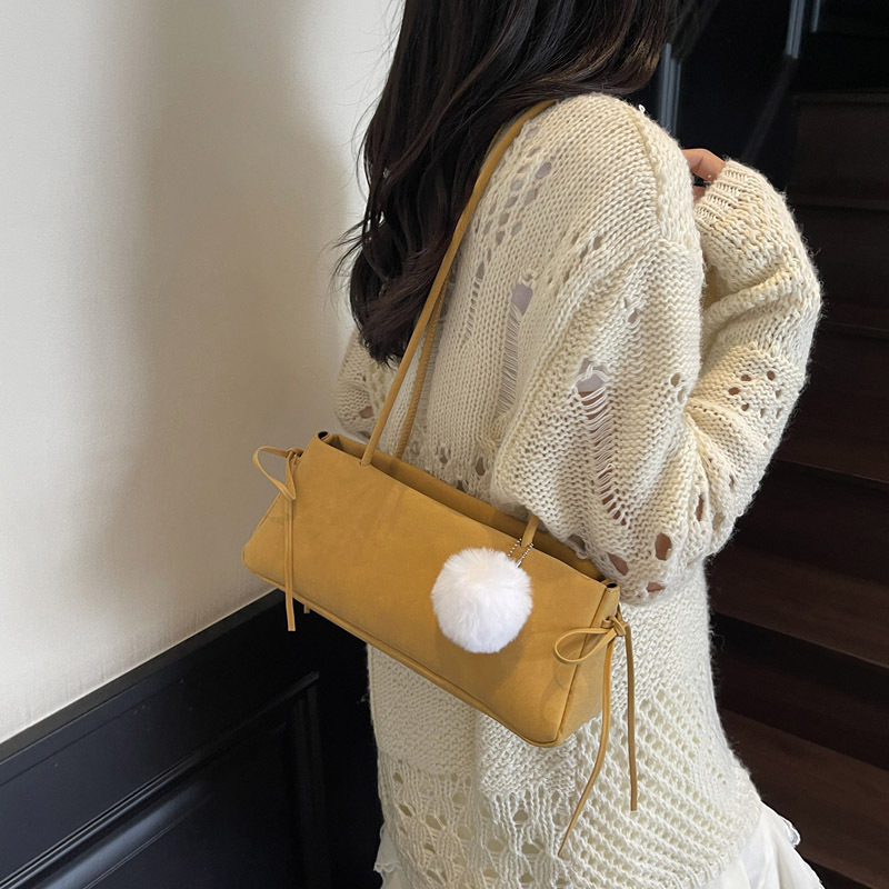 2025 New Retro Shoulder Underarm Bag Suede Matte Texture Women's Handbag Bow Knot Baguette Bag - Thumbnail 7