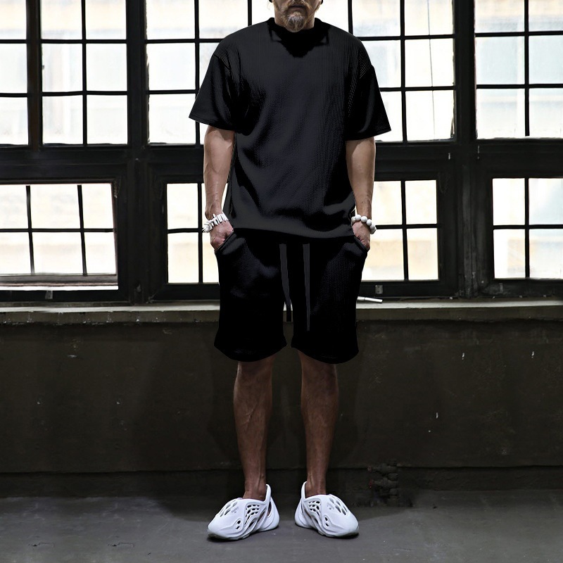 Men's Summer Vertical Stripe Lounge Set, Breathable Short Sleeve Shirt And Shorts Outfit For Vacation & Casual Wear_viptrois.com