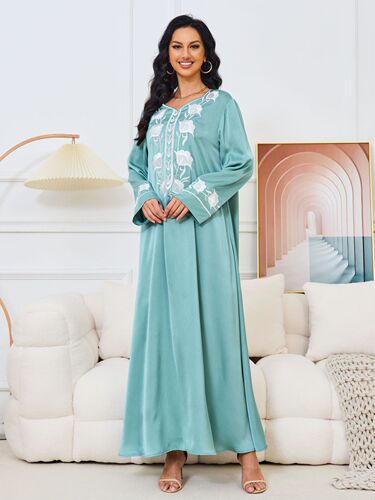 Dubai Long Robe Dress Print Embroidery Beading Technology Series Long Women's Factory Wholesale