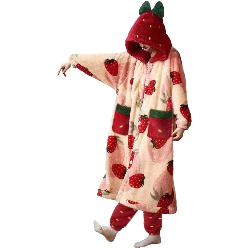 2023 nuevo coral vellón popular dulce fresa engrosada traje desgaste del hogar ventas directas de la fábrica una pieza