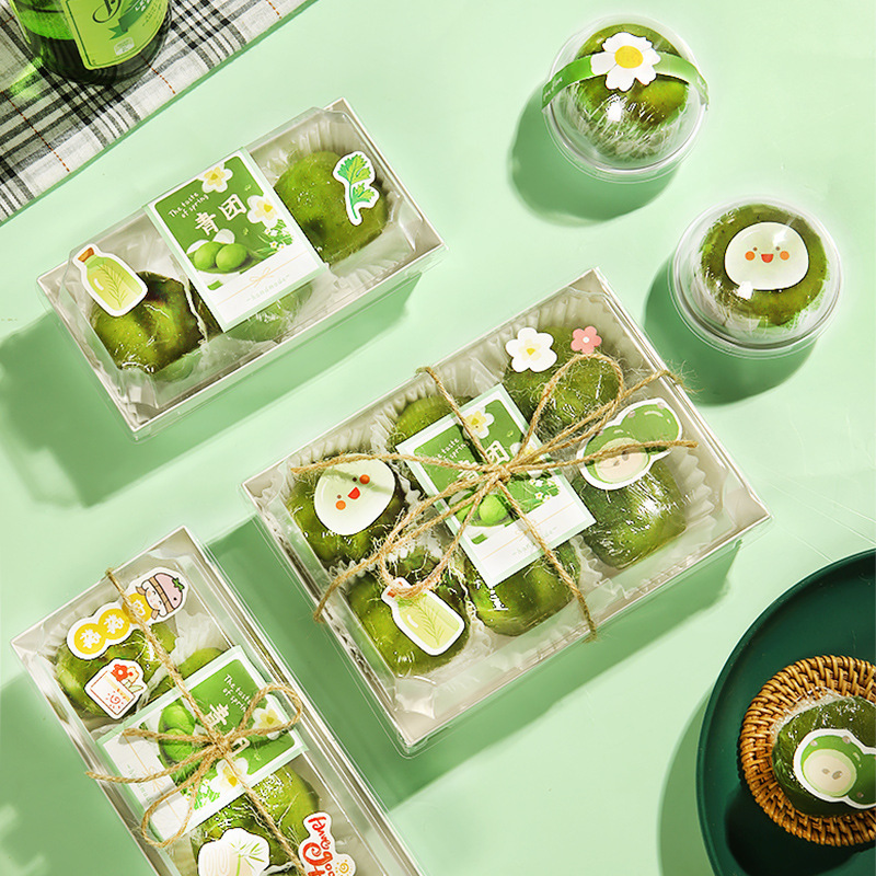 Transparent clear fruit waist seal 2-pcs sticker baking carry bag with 4-pcs yolk cream cookies 6-packs paper box