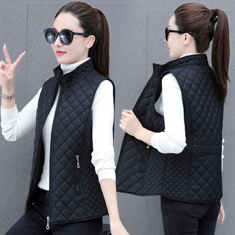 Stand Collar Lightweight down Cotton Vest for Women Autumn and Winter Short Middle-Aged Mother's Vest Zipper Cardigan Vest Jacket