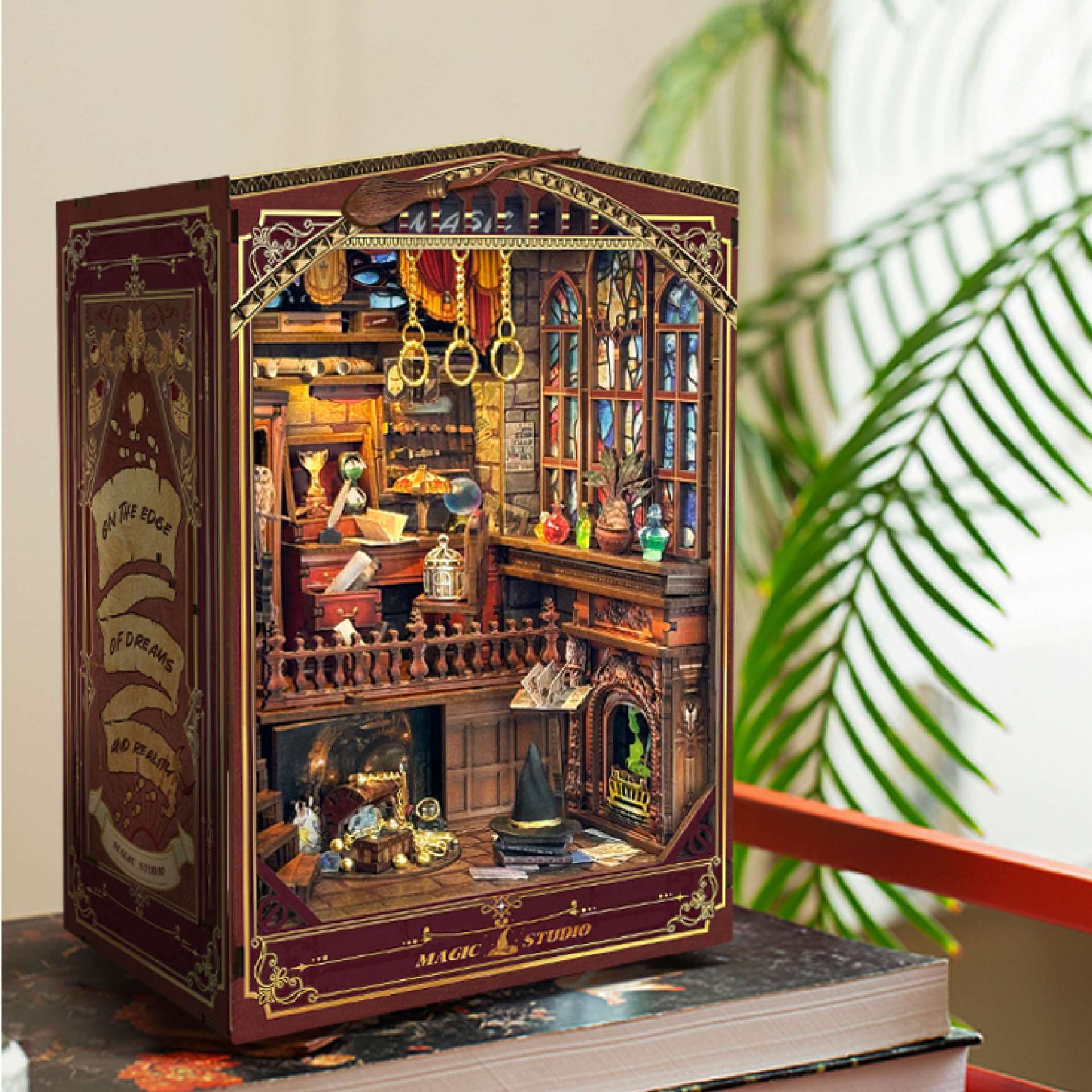 Libro nook ballena vacía varita mágica cabaña de bricolaje 3d montaje tridimensional luz nocturna libro de madera rompecabezas modelo de construcción