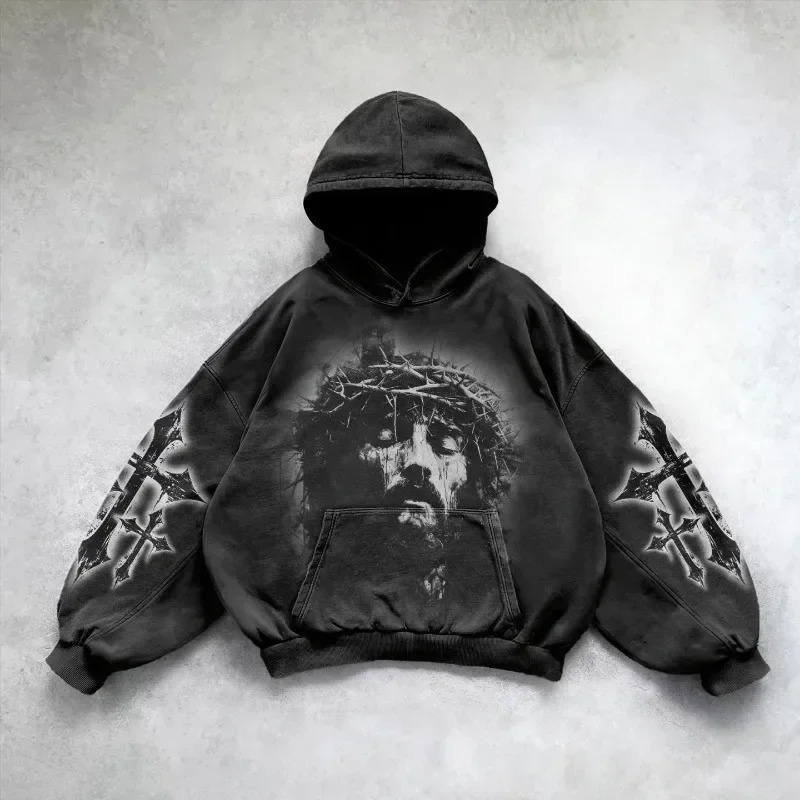 Y2K Retro Streetwear Hoodie Unisex Oversized Pullover With 3D Graphic Print For Men & Women_voghion.com