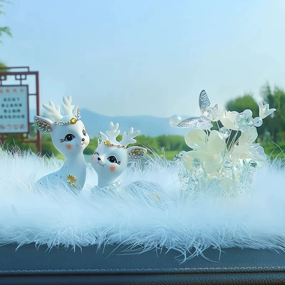 Car Decorations for a Car ornaments - white-diamond-deerbutterfly-flower-crownsmall-fur-padglue-10
