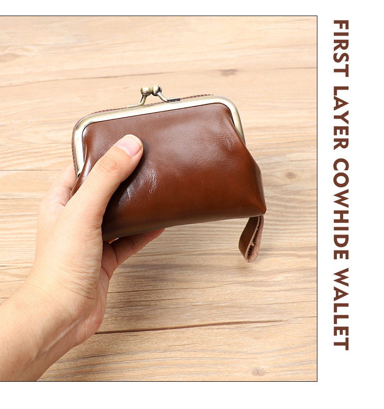 Ví nữ da bò thật cổ điển dạng gấp đựng tiền xu thẻ 11×6×8 cm — Màu đen, Đỏ hoa hồng chi tiết 7