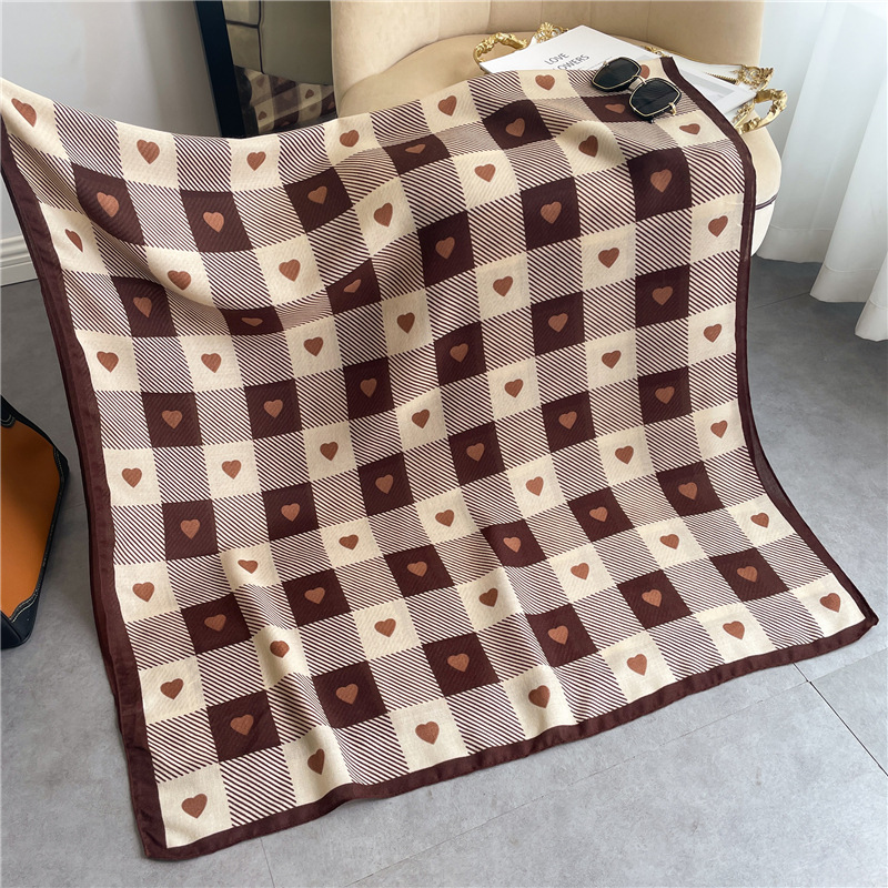 180g Weight Scarf Classification Street Occasion cotton and linen Material Lattice, Heart Shape Pattern Spring, Autumn Season Women's Gender IG Style Style Women's Ig Style Lattice Heart Shape Cotton And Linen Scarf 2