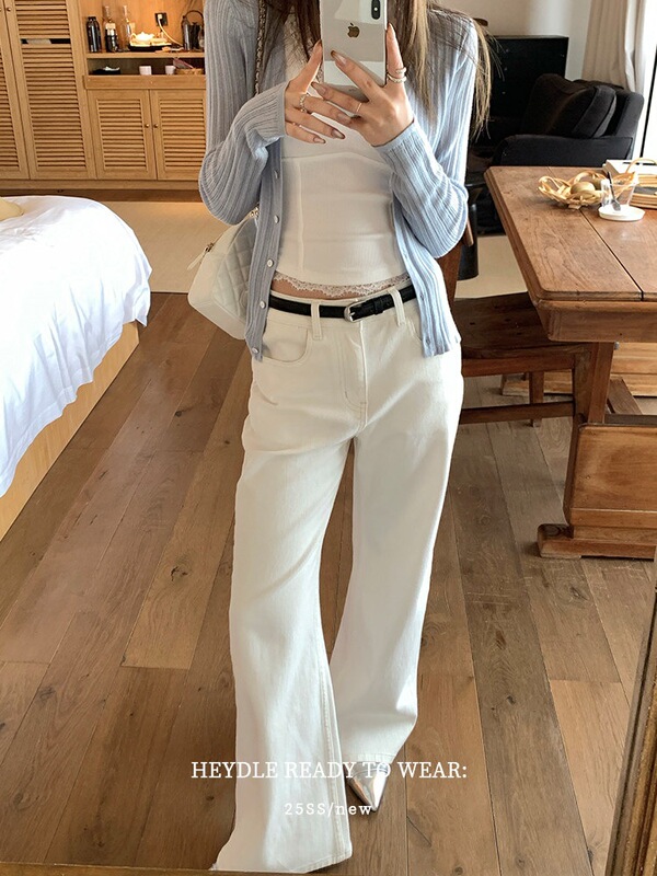 Black Bean Hengheng favors Vibe* white denim pants for women, summer mid-rise straight-leg pants, versatile wide-leg pants Black Bean Hengheng favors Vibe* white denim pants for women, summer mid-rise straight-leg pants, versatile wide-leg pants