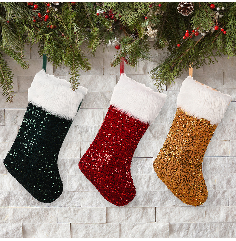 Christmas Decoration Supplies Sequin Christmas Stocking High-end Plush Christmas Stocking Red Sequin Gift Stocking_voghion.com