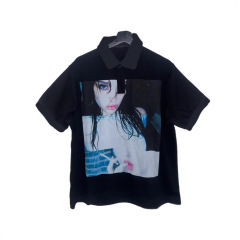 Y2k半袖ポロシャツtシャツプリント柄トップスダークブラックゴシックヴィンテージ夏ストリートウェアトップス