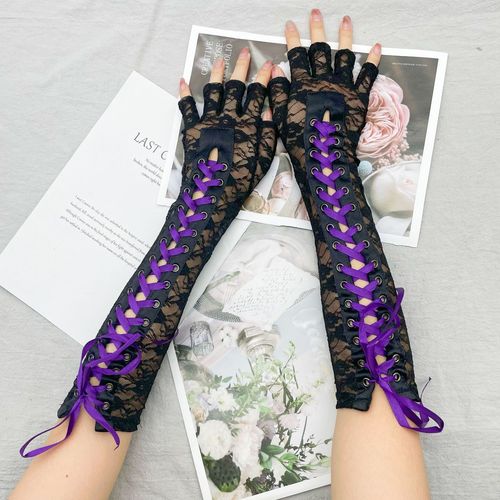 Adult women singers nightclub bar punk rock jazz dance long length black lace gloves Prom mitten Gloves lolita jk half finger female sexy cos half sleeve 