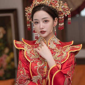 2024新款秀禾服新娘头饰中式大气镀金凤冠结婚红色秀禾发饰饰繁星