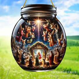 跨境耶稣诞生亚克力圆盘太阳捕捉器亚克力圣诞挂饰花园与家居窗饰