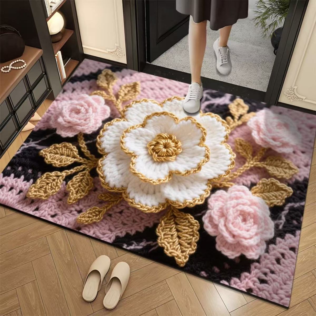 3D estereoscópico floral puerta alfombra de suelo imitación lana alfombra de suelo absorbente de agua puerta de baño alfombra antideslizante desgaste image 1