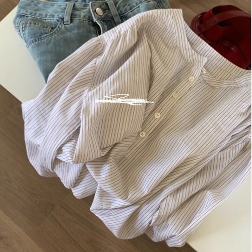 Women's Spring and Autumn Blue Striped Shirt Top 2025 French Design Slim Minority Shirt