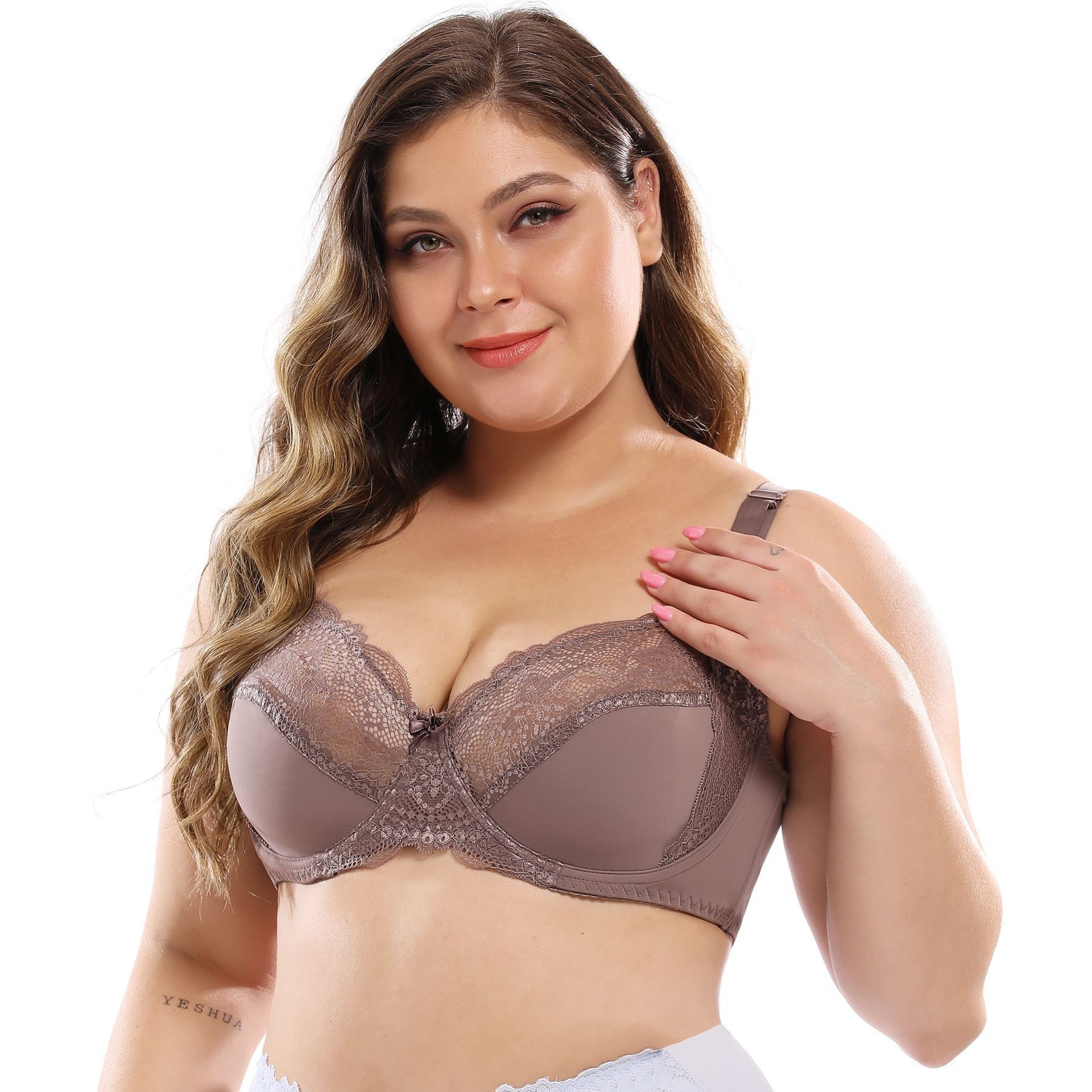 Cross-border 38 - 48DE full cup ultra delgado sexy encaje sujetador de tamaño grande con anillo de acero comercio exterior de Europa y Estados Unidos gran pecho pequeño