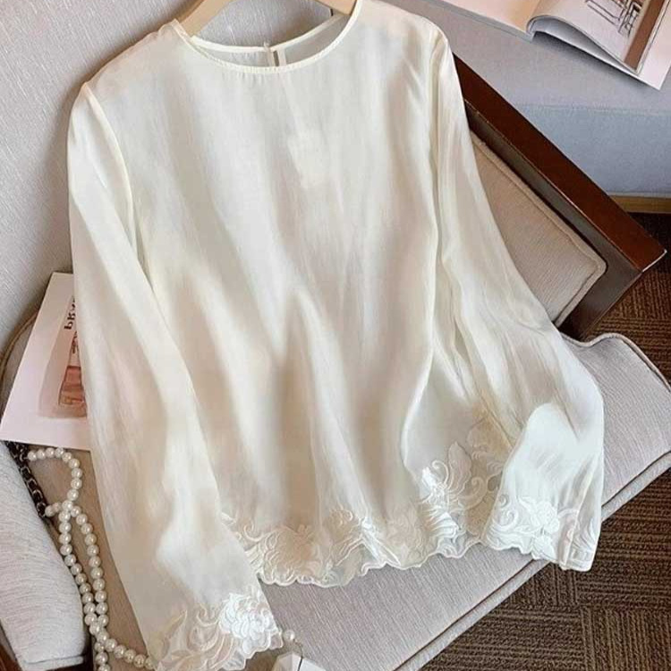Light Chinese Style Lace Embroidery Splicing New Chinese Style Inner Shirt Women's French Simple Elegant Linen Shirt