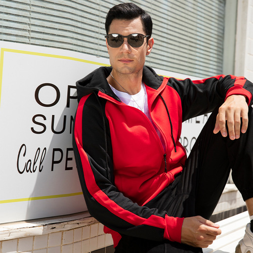 Men's Seasonal Contrast Zip Hoodie Sweatshirt with Drawstring, Oversized Loose Design, Padded Fleece Material, Color Block Style