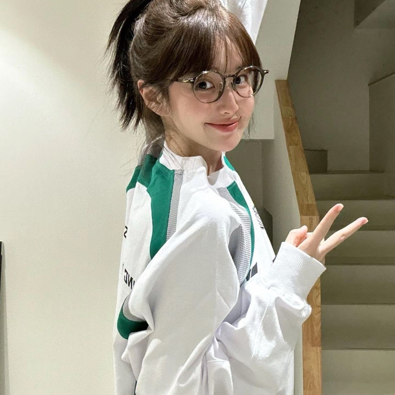 2025秋季新款美式休闲运动球衣t恤女宽松撞色长袖上衣ins潮牌卫衣|undefined