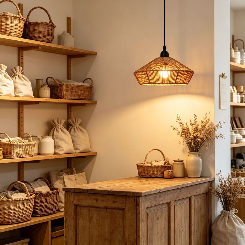 In-stock, cross-border supply: Bohemian-style handmade paper rope pendant lights for bedroom, study, dining room, and guesthouse decoration